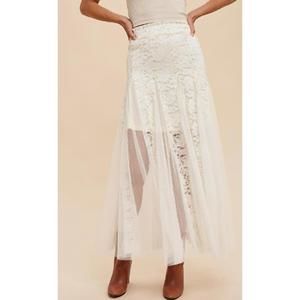 In Loom women's lace and tulle paneled maxi skirt in cream